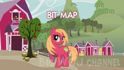 Size: 1280x720 | Tagged: artist needed, safe, big macintosh, g4, apple tree, macareina, obtrusive watermark, raised hoof, rule 63, sweet apple acres, tree, watermark