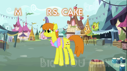 Size: 1280x720 | Tagged: artist needed, safe, carrot cake, earth pony, pony, g4, apron, clothes, cream cake, ear piercing, earring, female, jewelry, mare, obtrusive watermark, piercing, rule 63, solo, watermark