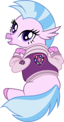 Size: 3000x5669 | Tagged: safe, artist:cloudy glow, silverstream, classical hippogriff, hippogriff, g4, cute, diastreamies, female, popped collar, simple background, solo, transparent background, varsity jacket, vector