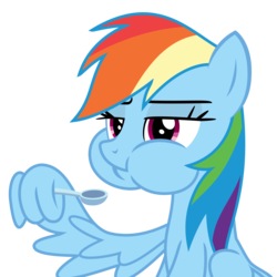 Size: 2600x2600 | Tagged: safe, artist:sketchmcreations, rainbow dash, pegasus, pony, g4, my little pony best gift ever, aweeg*, eating, female, high res, simple background, solo, spoon, transparent background, vector, wing hands