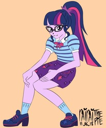 Size: 4958x6000 | Tagged: safe, artist:rairaithepie, sci-twi, twilight sparkle, equestria girls, g4, my little pony equestria girls: better together, absurd resolution, clothes, female, geode of telekinesis, glasses, inktober, looking at you, magical geodes, ponytail, shoes, skirt, socks, solo