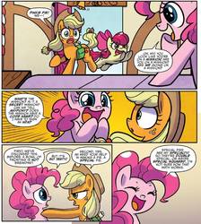 Size: 748x833 | Tagged: safe, artist:agnes garbowska, idw, official comic, apple bloom, applejack, pinkie pie, g4, spoiler:comic, spoiler:comic72