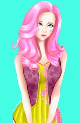 Size: 621x960 | Tagged: safe, artist:zomixnu, fluttershy, human, g4, female, humanized, looking at you, simple background, solo