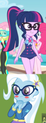 Size: 912x2424 | Tagged: safe, artist:themexicanpunisher, edit, edited screencap, screencap, fluttershy, pinkie pie, trixie, twilight sparkle, best trends forever, equestria girls, equestria girls series, g4, unsolved selfie mysteries, best trends forever: twilight sparkle, blushing, female, geode of sugar bombs, geode of telekinesis, lesbian, magical geodes, ship:twixie, shipping