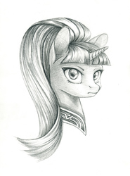Size: 900x1217 | Tagged: safe, artist:maytee, starlight glimmer, pony, black and white, bust, female, grayscale, mare, monochrome, pencil drawing, portrait, solo, traditional art