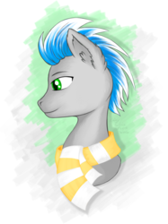 Size: 2478x3310 | Tagged: safe, artist:silviawing, oc, oc only, oc:icy rain, pony, bust, clothes, ear fluff, green eyes, high res, portrait, profile, scarf, simple background, solo