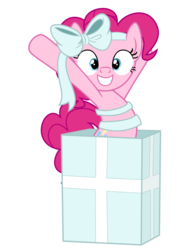 Size: 4000x5200 | Tagged: safe, artist:dashyoshi, pinkie pie, earth pony, pony, g4, absurd resolution, box, cute, diapinkes, female, innocent, looking at you, mare, pony in a box, present, simple background, smiling, solo, transparent background, vector