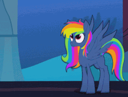 Size: 438x333 | Tagged: safe, artist:galacticflashd, rainbow dash, pegasus, pony, g4, secrets and pies, adorapiehater, alternate hairstyle, animated, cute, evil pie hater dash, female, gif, looking up, solo, wings flapping