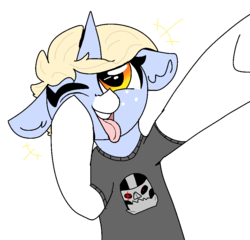 Size: 980x940 | Tagged: safe, artist:nootaz, oc, oc only, oc:nootaz, pony, clothes, floppy ears, havve hogan, one eye closed, selfie, shirt, simple background, solo, tongue out, transparent background, tupperware remix party, wink