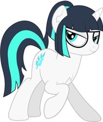 Size: 531x628 | Tagged: safe, artist:rainbowsurvivor, oc, oc only, oc:dragonfire, pony, unicorn, fallout equestria, fallout equestria: child of the stars, bedroom eyes, cute, fallout, fanfic art, female, glasses, mare, nerd, ponytail, simple background, solo, white background