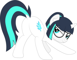 Size: 804x628 | Tagged: safe, artist:rainbowsurvivor, oc, oc only, oc:dragonfire, pony, unicorn, fallout equestria, fallout equestria: child of the stars, bedroom eyes, butt, butt shake, fallout, fanfic art, female, glasses, looking at you, looking back, mare, nerd, plot, seductive, sexy, solo