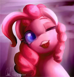 Size: 1024x1064 | Tagged: safe, artist:paintcoloryt, pinkie pie, earth pony, pony, g4, cute, diapinkes, female, looking at you, one eye closed, signature, solo, wink