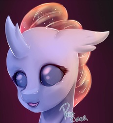Size: 1024x1107 | Tagged: safe, artist:paintcoloryt, ocellus, changedling, changeling, g4, bust, cute, diaocelles, female, gradient background, looking at you, open mouth, portrait, signature, smiling, solo
