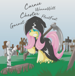 Size: 3680x3704 | Tagged: safe, artist:piterq12, fluttershy, pegasus, pony, g4, cloak, clothes, crying, female, graveyard, grim reaper, high res, looking at something, mare, scythe, solo