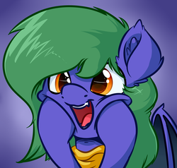 Size: 4000x3800 | Tagged: safe, artist:witchtaunter, oc, oc only, bat pony, pony, bat pony oc, bust, cheek squish, commission, excited, female, open mouth, so awesome, solo, squishy cheeks