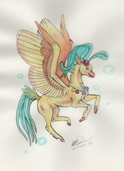 Size: 1024x1410 | Tagged: safe, artist:sagastuff94, princess skystar, classical hippogriff, hippogriff, g4, my little pony: the movie, colored hooves, female, flying, looking at you, realistic anatomy, realistic horse legs, solo, unshorn fetlocks