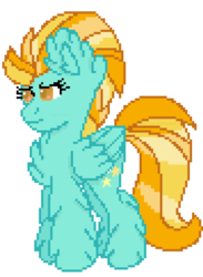 Size: 888x1212 | Tagged: safe, artist:mlpandlpsprincess, lightning dust, pegasus, pony, g4, chest fluff, ear fluff, female, leg fluff, mare, maximum overfloof, pixel art, simple background, solo, starry eyes, transparent background, wingding eyes