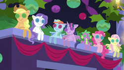 Size: 1920x1080 | Tagged: safe, screencap, applejack, fluttershy, pinkie pie, rainbow dash, rarity, spike, twilight sparkle, alicorn, dragon, earth pony, pegasus, pony, unicorn, best gift ever, g4, background, button eyes, christmas, christmas tree, doll, fireplace, hearth's warming doll, holiday, liminal space, mane seven, mane six, no pony, scenic ponyville, sitting, toy, tree, twilight sparkle (alicorn), twilight's castle, winged spike, wings