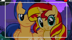 Size: 641x361 | Tagged: artist needed, safe, flash sentry, sunset shimmer, pony, unicorn, g4, camera, cute, female, male, mare, photo, ship:flashimmer, shipping, stallion, straight