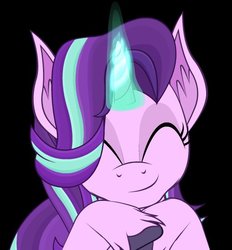 Size: 502x540 | Tagged: safe, artist:yudhaikeledai, starlight glimmer, pony, unicorn, g4, black background, cute, eyes closed, female, glimmerbetes, glowing horn, horn, mare, simple background, smiling, solo