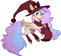 Size: 1008x914 | Tagged: safe, artist:sararini, oc, oc only, oc:hickety pickety, pony, clothes, hat, magical lesbian spawn, offspring, parent:fluttershy, parent:rainbow dash, parents:flutterdash, scarf, simple background, socks, solo, striped socks, transparent background, witch hat