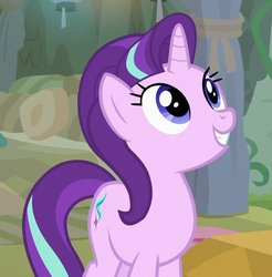 Size: 974x991 | Tagged: safe, screencap, starlight glimmer, pony, unicorn, g4, rock solid friendship, cropped, cute, female, glimmerbetes, looking up, mare, maud's cave, smiling, solo