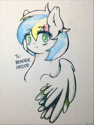 Size: 2590x3454 | Tagged: artist needed, safe, derpibooru exclusive, oc, oc only, oc:bender drede, pony, female, high res, light skin, mare, solo, traditional art, wings