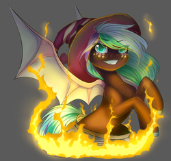 Size: 2600x2440 | Tagged: safe, artist:falafeljake, oc, oc only, bat pony, female, fire, halloween, hat, high res, holiday, ych result