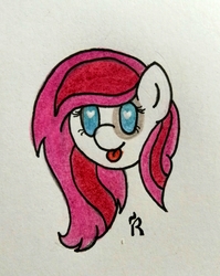 Size: 2398x3013 | Tagged: oc name needed, safe, artist:dawn-designs-art, oc, oc only, pony, blue eyes, bust, chibi, heart eyes, high res, oc unknown, pink mane, solo, tongue out, white coat, wingding eyes