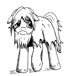 Size: 392x438 | Tagged: safe, artist:smt5015, earth pony, pony, beard, black and white, facial hair, grayscale, lineart, male, monochrome, simple background, solo, stallion, white background