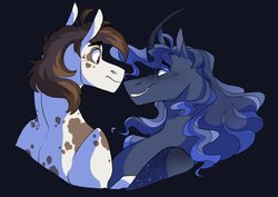 Size: 1063x752 | Tagged: safe, artist:baylard, pipsqueak, princess luna, g4, curved horn, female, horn, male, ship:lunapip, shipping, straight