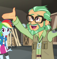 Size: 687x718 | Tagged: safe, screencap, canter zoom, rainbow dash, equestria girls, equestria girls specials, g4, my little pony equestria girls: movie magic, cartoony, cropped, cute, duo, female, geode of super speed, magical geodes, male, open mouth, open smile, smiling, zoomabetes