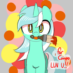 Size: 5080x5080 | Tagged: safe, artist:niggerdrawfag, lyra heartstrings, pony, unicorn, g4, absurd resolution, female, looking at you, mouth hold, paintbrush, painting, solo