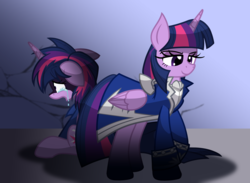 Size: 2600x1900 | Tagged: safe, artist:geraritydevillefort, twilight sparkle, alicorn, pony, the count of monte rainbow, g4, clothes, crying, duality, evil grin, female, grin, mondego, monsparkle, open mouth, sad, self ponidox, smiling, the count of monte cristo, twilight sparkle (alicorn)