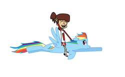 Size: 1024x629 | Tagged: safe, artist:theawesomeguy98201, rainbow dash, human, pony, g4, crossover, excitement, flying, lynn loud, ms paint, nickelodeon, simple background, the loud house, white background