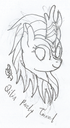 Size: 439x802 | Tagged: safe, artist:parclytaxel, oc, oc only, oc:parcly taxel, kirin, bust, female, kirin-ified, lineart, looking at you, monochrome, pencil drawing, portrait, solo, species swap, traditional art
