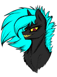 Size: 825x1100 | Tagged: safe, artist:neon line, oc, oc only, oc:neon line, pony, unicorn, female, looking at you, red eyes, sharp teeth, simple background, smiling, solo, teeth, transparent background