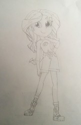 Size: 1728x2670 | Tagged: safe, artist:gemini dust453, sunset shimmer, human, equestria girls, g4, female, monochrome, pencil drawing, solo, traditional art