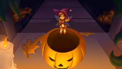 Size: 2160x1214 | Tagged: safe, artist:sugaryviolet, oc, oc only, oc:beeatrice, fairy, human, candle, halloween, halloween 2018, hat, holiday, humanized, humanized oc, micro, pumpkin, witch hat