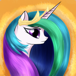 Size: 2322x2335 | Tagged: safe, artist:renarde-louve, princess celestia, pony, g4, bust, female, high res, orange background, portrait, simple background, solo