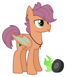 Size: 935x1083 | Tagged: safe, artist:nightmarye, oc, oc only, dracony, hybrid, interspecies offspring, male, offspring, parent:scootaloo, parent:spike, parents:scootaspike, simple background, solo, tongue out, transparent background
