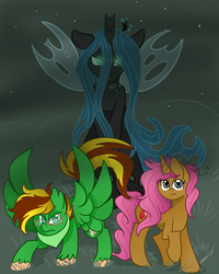 Size: 4000x5000 | Tagged: safe, artist:redpalette, queen chrysalis, oc, pegasus, pony, unicorn, g4, fanfic art