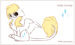 Size: 1680x1012 | Tagged: safe, artist:php146, oc, oc only, oc:sally lovely, pegasus, pony, chest fluff, chibi, female, glasses, leonine tail, mare, simple background, sitting, solo, white background