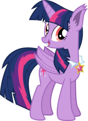 Size: 5489x7503 | Tagged: safe, artist:shootingstarsentry, gameloft, part of a set, twilight sparkle, alicorn, bat pony, bat pony alicorn, pony, g4, spoiler:comic, spoiler:comic33, absurd resolution, bat ponified, female, mobile game, open mouth, race swap, simple background, solo, transparent background, twibat, twilight sparkle (alicorn), vector, wings