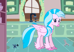 Size: 1024x720 | Tagged: safe, artist:thatguy1945, silverstream, classical hippogriff, hippogriff, g4, animated, blinking, breathing, colored hooves, cute, diastreamies, fail, faucet, female, flood, gif, jewelry, kitchen, looking away, loop, necklace, sad, sadorable, solo, that hippogriff sure does love indoor plumbing, wrench
