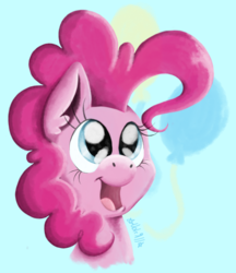 Size: 759x879 | Tagged: safe, artist:valemjj, pinkie pie, earth pony, pony, g4, bust, cute, cutie mark background, diapinkes, female, happy, mare, open mouth, smiling, solo