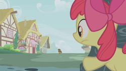 Size: 1280x720 | Tagged: safe, screencap, apple bloom, zecora, earth pony, pony, zebra, bridle gossip, g4, female, filly, foal, ponyville