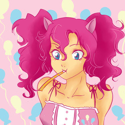 Size: 1024x1024 | Tagged: safe, artist:hana7, pinkie pie, human, g4, clothes, eared humanization, female, humanized, party horn, solo