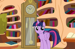 Size: 1920x1258 | Tagged: safe, artist:eagle1division, twilight sparkle, alicorn, pony, g4, animated, blinking, clock, clock is ticking, cute, female, golden oaks library, grandfather clock, looking at you, no sound, pendulum, pendulum swing, rocking, show accurate, solo, twiabetes, twilight sparkle (alicorn), vector, webm