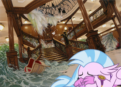 Size: 700x506 | Tagged: safe, alternate version, artist:didgereethebrony, artist:ken marschall, silverstream, hippogriff, g4, dome, female, flooding, glass, grand staircase, sinking, solo, stairs, that hippogriff sure does love stairs, this will end in death, this will end in tears and/or death, titanic